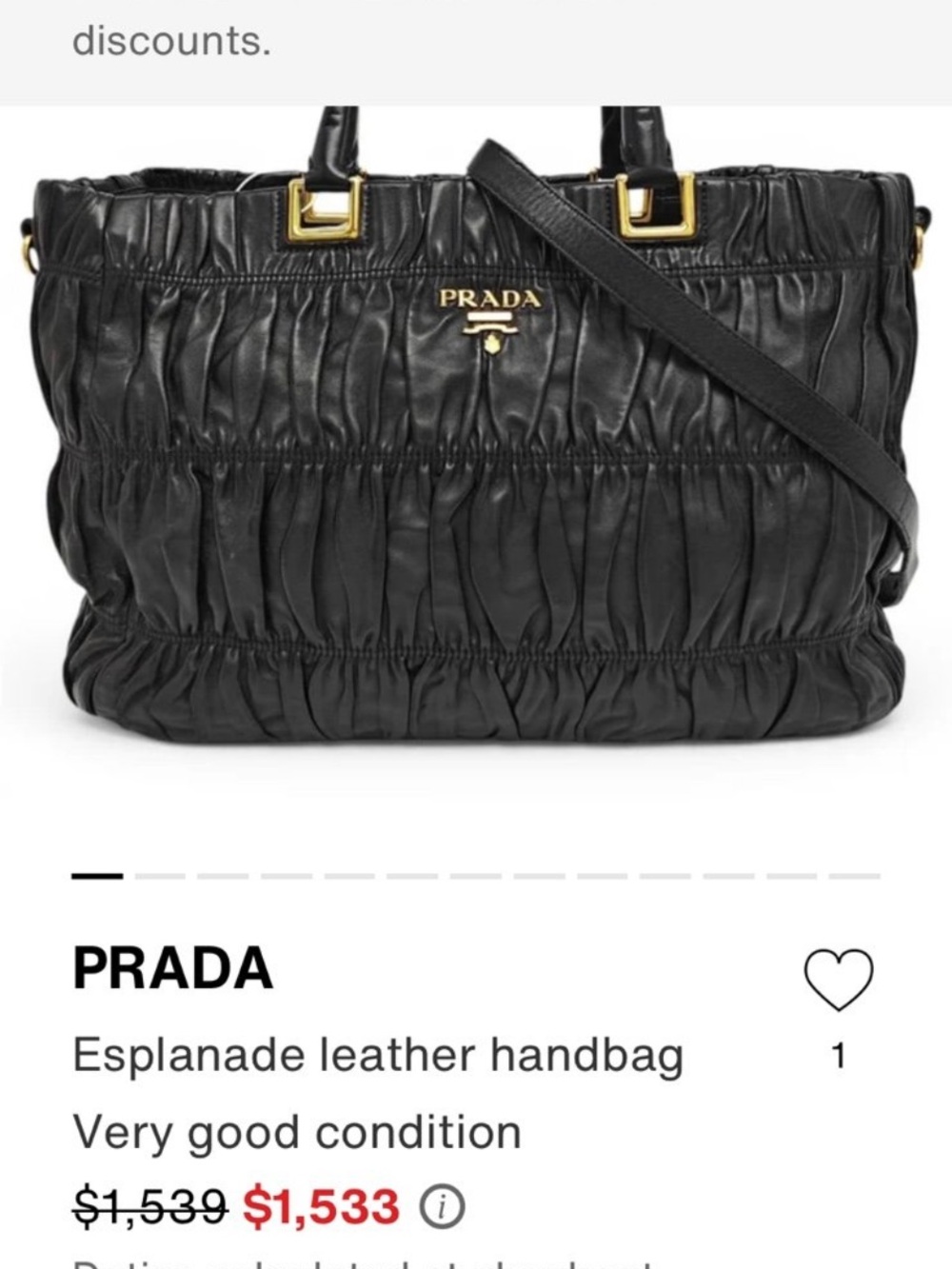 Prada⭐️Black Ruched Leather Tote with Gold-Tone Hardware. Vintage! - Picture 9 of 9